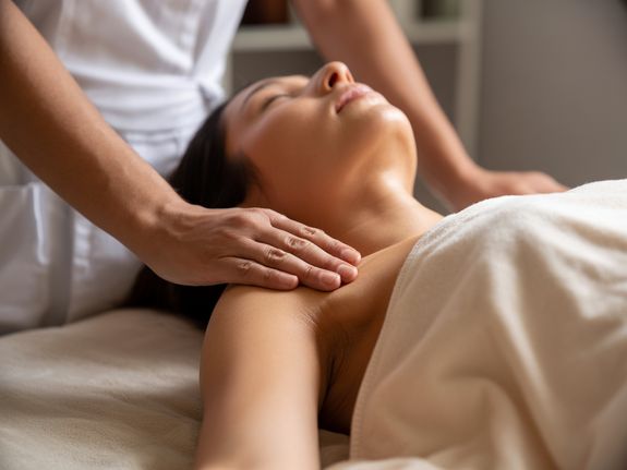 Woman Jogging in the Park with Ear Buds in her Ears