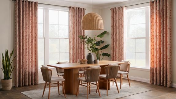 A Woman in Blue Sweater Holding the Curtains