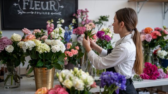 A Woman Holding a Bouquet of Flowers