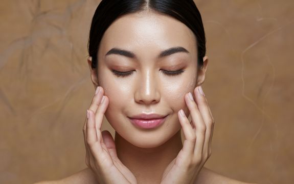 Unrecognizable crop female beautician in medical coat and latex gloves applying facial treatment of young woman resting on couch in modern spa studio