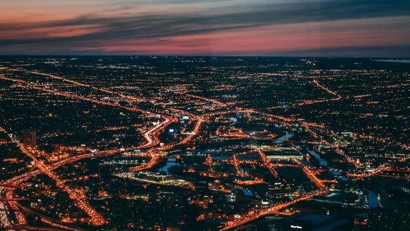 Bird's Eye View Of City During Dawn