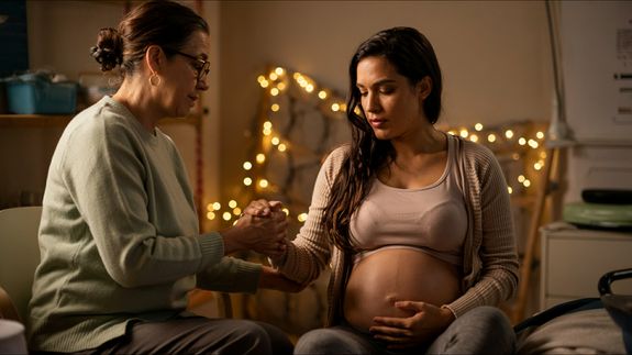 A Pregnant Woman in White Dress Wearing Sun Hat while Looking Afar