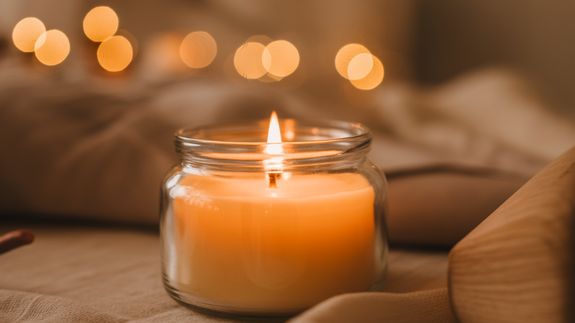 Lighted Candles in Glass Jars