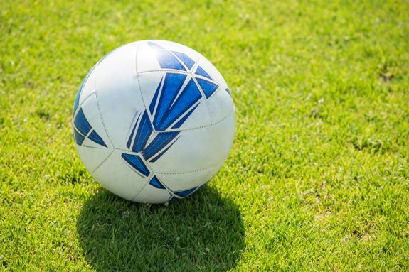 White and Blue Soccer Ball on Green Grass Field