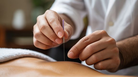 Woman Receiving an Acupuncture Treatment