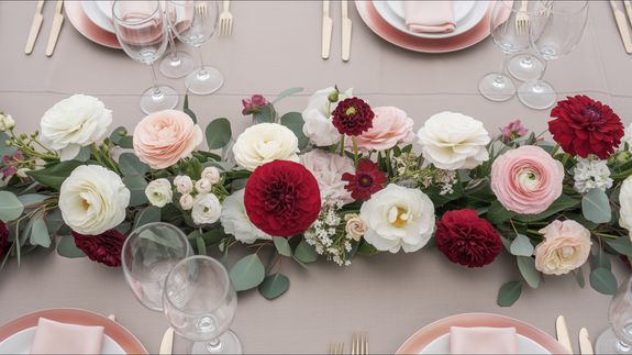 Line of White Flowers-topped Brown Wooden Pillars