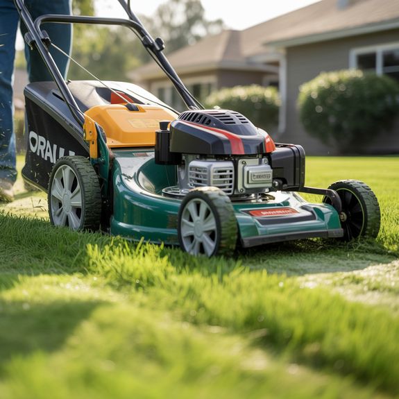 Exterior of contemporary residential house with balcony and cozy terrace with couch near trees on green yard on daytime