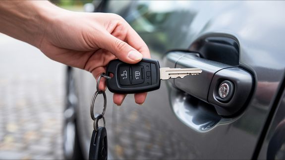 Closed Door and Lighted Light Sconce