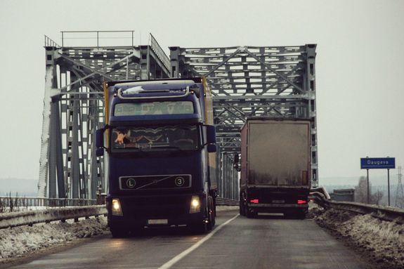 Trucks on Bridge in Latvia