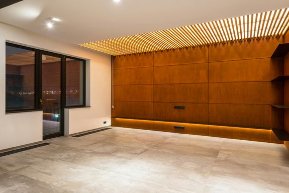Modern hall interior with glass door at home