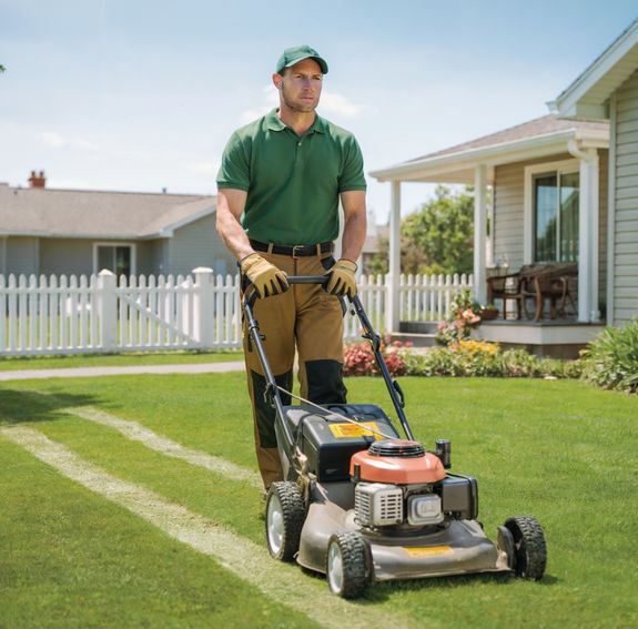 Exterior of contemporary residential house with balcony and cozy terrace with couch near trees on green yard on daytime