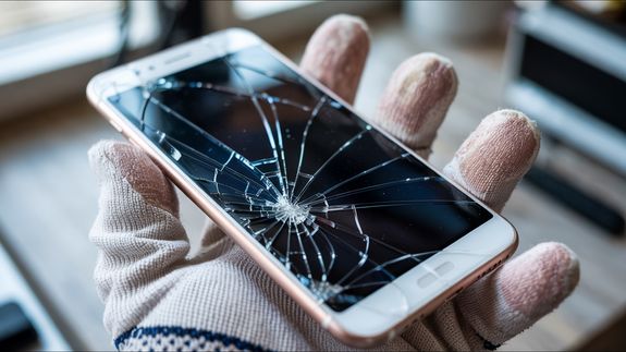 Detailed shot of smartphone repair with a screwdriver and hand close-up.