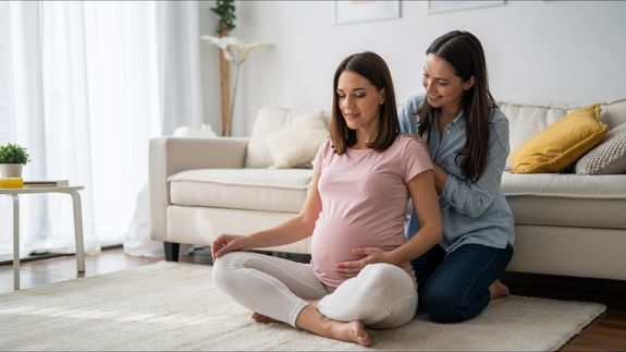 A Pregnant Woman holding her Belly