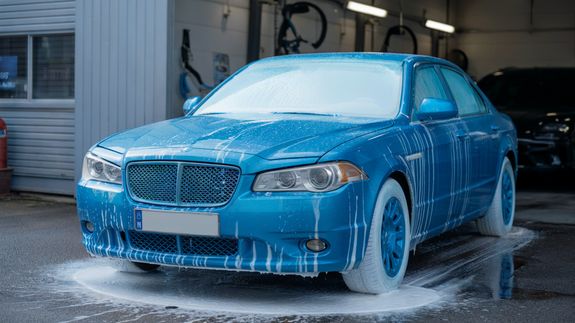 A Person Washing a Car