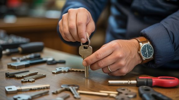 Hands of a Man Unlocking Car Trunk with a Key