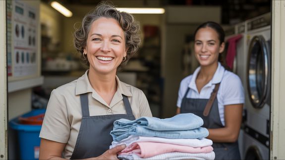 Photo of Woman Standing Inside the Laundromat