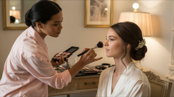 Bride Smiling while Putting on Earrings