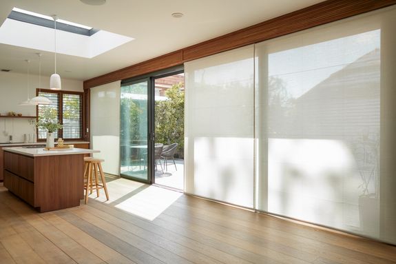 White Wooden Pedestal Desk With Beige Pleated Chair