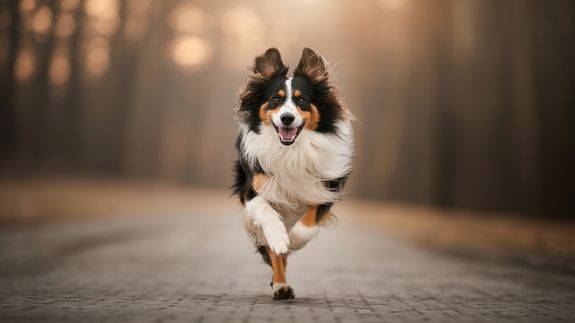 Unrecognizable ethnic female in shorts walking dog with white fur on red leash while strolling on paved sidewalk on street