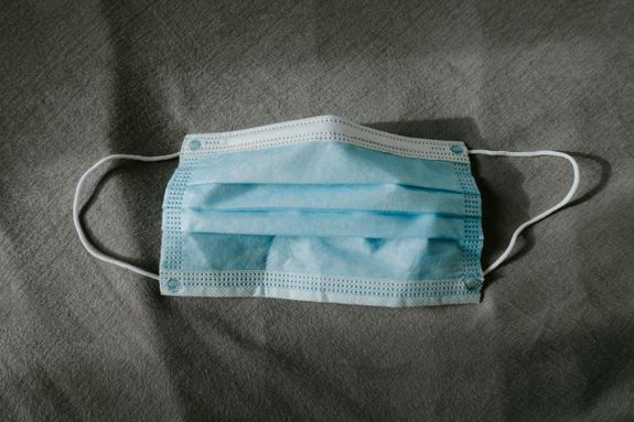 Surgical Face Mask on Gray Surface