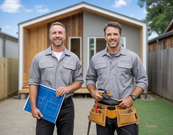 Man in Blue Shirt Wearing Yellow Hard Hat Standing beside a Woman in Blue Long Sleeve Shirt