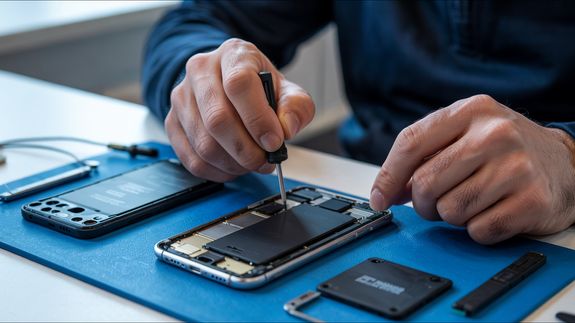 Close-up of a woman holding a smartphone with a blank screen, ideal for mock-ups and design.