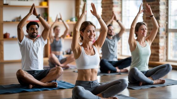 People Meditating in a Yoga Class