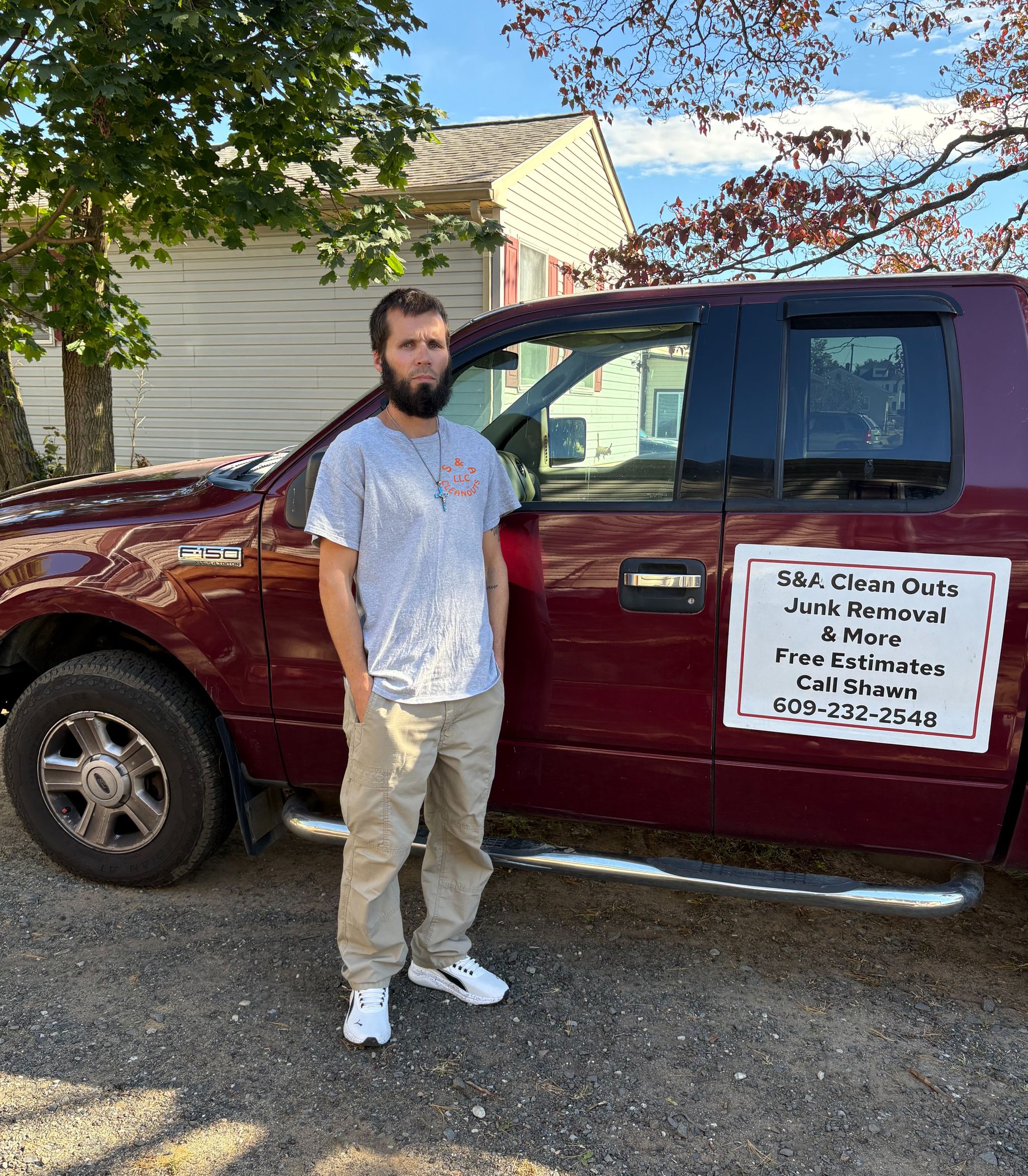 S&A Cleanouts LLC truck and crew providing junk removal in Burlington NJ