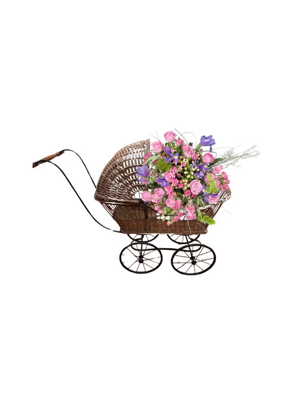 Vintage Baby Carriage with Faux Florals – $40: