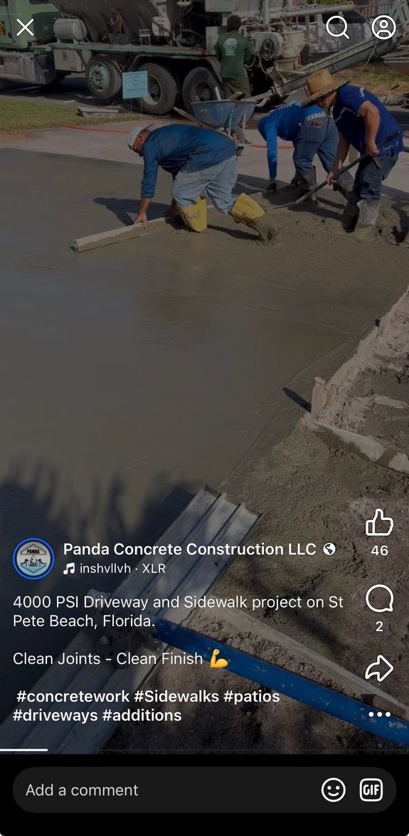Join our Facebook Community by Following Panda Concrete Construction LLC in Tampa, FL