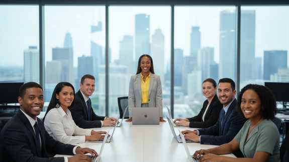 Professional businessman in a suit making a phone call in a modern office setting.