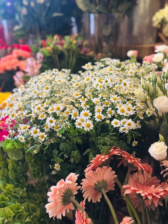 Stems of Colorful Flowers on the Table