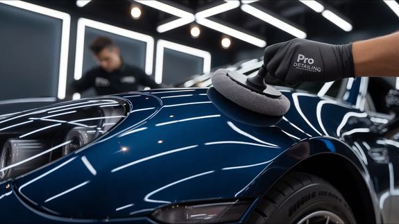 A Person Washing a the Headlight of a Car