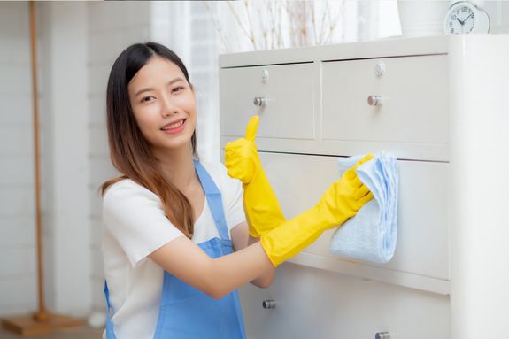 A Woman Cleaning the Floor 
