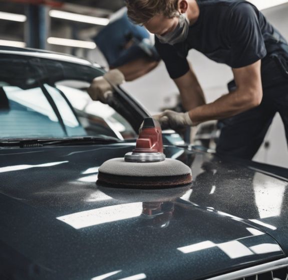 Detailed view of a white car's tail light in a moody outdoor setting.