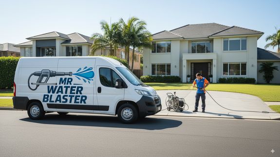 Man in Orange Jacket and Pants Standing on Road Using a Power Spray